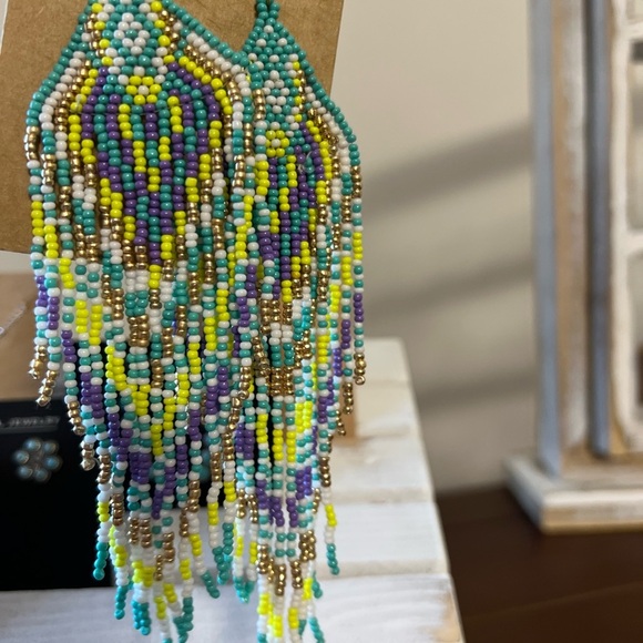 New Gorgeous 💋Gold Beaded tassel boho western tribal earrings jewelry purple - Picture 9 of 9